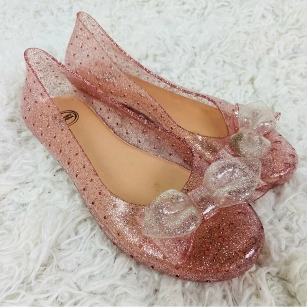 Wonder Nation Pink Glitter gel Bow Flats size 1